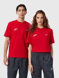 Lacoste x Alpine T-Shirt Shirt unisex detail view 2 | Dash Racegear — Lacoste x Alpine Women's Red Jersey Graphic T-Shirt 2026 featuring a soft feel, relaxed fit, and bold sporty-inspired design.