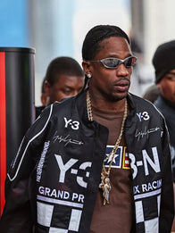 Las Vegas F1 Grand Prix Travis Scott Adidas Y3-N Jacket Jacket unisex front product view | Dash Racegear — Black Las Vegas F1 Grand Prix jacket with sleek nylon fabric, structured fit, and subtle folds for a modern racing-inspired look