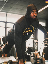 Lebron James Lakers Sleeveless Hoodie Hoodie unisex detail view 7 | Dash Racegear — Sleeveless Lakers hoodie in black with raw arm openings and subtle folds along the torso for layering over tees