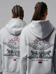 Levi’s x Jordan 2026 Hoodie Hoodie unisex detail view 2 | Dash Racegear — Levi’s x Jordan 2026 grey full-zip hoodie, unisex pullover perfect for layering, lounging, or sporting a streetwear look.