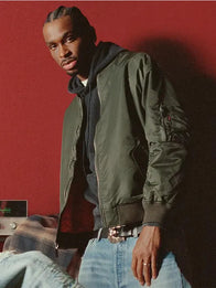 Shai Gilgeous-Alexander Levi’s MA-1 Bomber Jacket Bomber Jacket unisex detail view 2 | Dash Racegear — Olive Green satin MA-1 bomber jacket designed for effortless casual style and lasting all-day comfort.