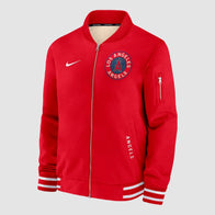 Los Angeles Angels City Connect Red Bomber Jacket Bomber Jacket unisex front product view | Dash Racegear — Angels Baseball Jacket – LA City Connect Red Bomber Apparel