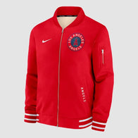 Los Angeles Angels City Connect Red Bomber Jacket Bomber Jacket unisex front product view | Dash Racegear — Angels Baseball Jacket – LA City Connect Red Bomber Apparel