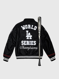 Los Angeles Dodgers Joshua Vides x Fanatics World Series Champions Varsity Jacket Varsity Jacket unisex detail view 7 | Dash Racegear — Los Angeles Dodgers World Series Champions Varsity Jacket by Joshua Vides