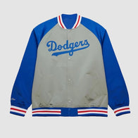 Los Angeles Dodgers Double Clutch Satin Raglan Jacket Jacket unisex front product view | Dash Racegear — Premium satin raglan jacket with Los Angeles Dodgers branding
