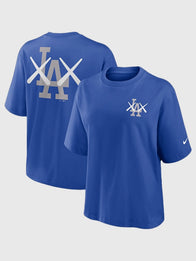 KAWS x MLB Los Angeles Dodgers T-Shirt Shirt unisex front product view | Dash Racegear — KAWS x MLB Los Angeles Dodgers Fanatics Fest Nike Boxy Royal Blue T-Shirt with a relaxed fit and bold streetwear appeal.