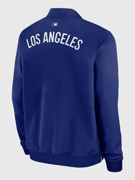 KAWS x MLB Dodgers Nike Dugout Bomber Jacket Bomber Jacket unisex detail view 2 | Dash Racegear — Royal blue Nike Dugout bomber jacket featuring KAWS x Los Angeles Dodgers 2026 design and everyday versatility.