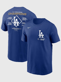 Dodgers Nike Royal 2025 World Series Champions Roster T-Shirt Shirt unisex front product view | Dash Racegear — Nike Los Angeles Dodgers 2025 Roster Champions T-Shirt