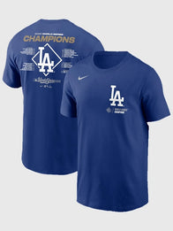 Dodgers Nike Royal 2025 World Series Champions Roster T-Shirt Shirt unisex front product view | Dash Racegear — Nike Los Angeles Dodgers 2025 Roster Champions T-Shirt