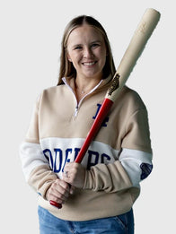 Dodgers Womens Night Quarter Zip Sweatshirt Sweatshirt unisex detail view 10 | Dash Racegear — Dodgers UCLA Health women’s night sweatshirt beige, soft quarter zip design for casual comfort and style.