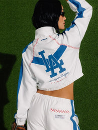 Los Angeles Dodgers Off Season x MLB Track Jacket Jacket unisex detail view 2 | Dash Racegear — White Los Angeles Dodgers Off Season x MLB full-zip track jacket crafted for lightweight comfort and versatile casual fashion.