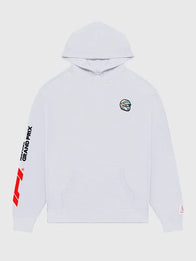 Malbon x F1 Fesque Pit Sketch Hoodie Hoodie unisex detail view 2 | Dash Racegear — Miami Grand Prix 2026 Malbon x F1 white Fesque Pit Sketch hoodie, bold motorsport streetwear style.