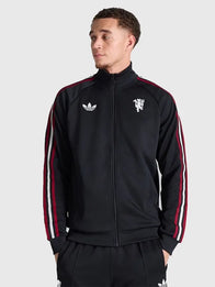 Manchester United x adidas Track Jacket Jacket unisex front product view | Dash Racegear — Unisex Manchester United x adidas black track jacket with zip front and embroidered club crest for fan style.