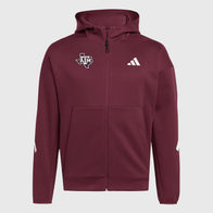 Adidas Texas A&M Aggies Player Travel ZNE Hoodie Hoodie unisex front product view | Dash Racegear — Adidas Texas A&M Travel Hoodie – Comfort for On-the-Go Supporters