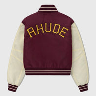 Rhude Batting Cage Satin Varsity Jacket Varsity Jacket unisex detail view 4 | Dash Racegear — Rhude varsity-style bomber jacket with batting cage detail.
