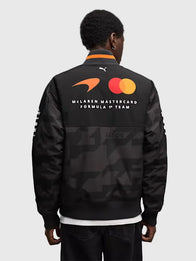 Puma Mclaren RACING 1000th Grand Prix Bomber Jacket Bomber Jacket unisex detail view 4 | Dash Racegear — McLaren x Puma 1000th Grand Prix black jacket, bomber style for bold racing streetwear looks.