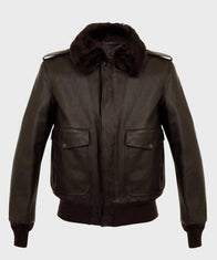 Mens A2 Brown Aviator Bomber Leather Jacket Leather Jacket men front product view | Dash Racegear — Brown Shearling A2 Bomber Leather Jacket