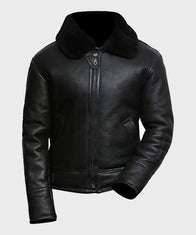 Mens Aviator Black B3 Shearling Leather Jacket Leather Jacket men front product view | Dash Racegear — Mens Black Sheepskin B3 Aviator Jacket