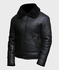 Mens Aviator Black B3 Shearling Leather Jacket Leather Jacket men detail view 2 | Dash Racegear — Mens Black Aviator Shearling Jacket