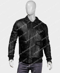 Mens Distressed Brown Bomber Leather Jacket Bomber Jacket men detail view 5 | Dash Racegear — Mens Aviator Distressed A2 Black Bomber Leather Jacket