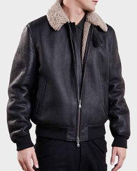 Mens Aviator Black Bomber Jacket Bomber Jacket men front product view | Dash Racegear — Mens Aviator Black Bomber Leather Jacket