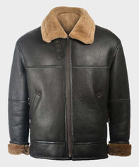 Mens Aviator Black Shearling Sheepskin B3 Leather Jacket Leather Jacket men front product view | Dash Racegear — Black Shearling Sheepskin Leather B3 Jacket for Mens