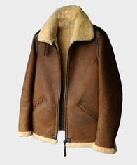 Mens Brown B3 Shearling Aviator Leather Jacket Leather Jacket men detail view 2 | Dash Racegear — Brown Shearling Mens Aviator Leather Jacket