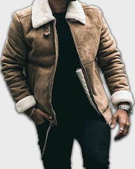 Mens Brown Shearling Aviator Leather Jacket Leather Jacket men detail view 2 | Dash Racegear — Mens Aviator Brown Leather Shearling Jacket