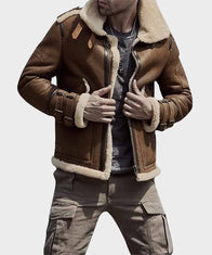 Mens Aviator Brown B3 Shearling Flight Leather Jacket Leather Jacket men detail view 3 | Dash Racegear — Mens Aviator B3 Flight Shearling Brown Leather Jacket