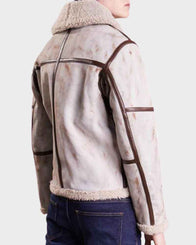 Aviator Style Mens White Waxed Leather Jacket Leather Jacket men detail view 2 | Dash Racegear — Aviator Style Mens White Waxed Leather Jacket