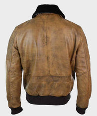 Mens Aviator Tan Bomber Leather Jacket Leather Jacket men detail view 4 | Dash Racegear — Mens Aviator Fur Collar Leather Bomber Jacket
