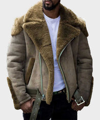 Mens Aviator Sheepskin Shearling Leather Jacket Leather Jacket men detail view 5 | Dash Racegear — Mens Casual Shearling Beige Leather Jacket
