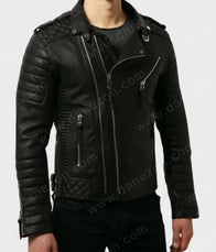 Mens Black Biker Padded Leather Jacket Leather Jacket men detail view 4 | Dash Racegear — Mens Biker Black Padded Leather Jacker
