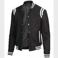 Mens Black And White Baseball Varsity Jacket Varsity Jacket unisex detail view 3 | Dash Racegear — Mens Black And White Varsity Jacket