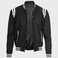 Mens Black And White Baseball Varsity Jacket Varsity Jacket unisex detail view 2 | Dash Racegear — Mens Black And White Baseball Varsity Jacket