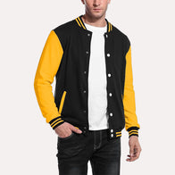 Mens Black and Yellow Varsity Jacket Varsity Jacket unisex front product view | Dash Racegear — Mens Black And Yellow Varsity Jacket