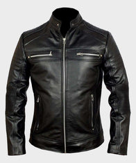 Mens Black Biker Cafe Racer Jacket Jacket men front product view | Dash Racegear — Mens Biker Leather Cafe Racer Black Jacket