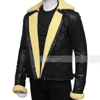 Mens Cream Shearling Black Leather Jacket Leather Jacket men detail view 4 | Dash Racegear — Cream Shearling Black Leather Biker Jacket for Mens Outfits