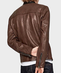 Mens Black and Brown Cafe Racer Jacket Leather Jacket men detail view 2 | Dash Racegear — Mens Black & Brown Cafe Racer Biker Jacket