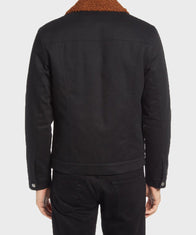 Mens Black Cotton Brown Shearling Collar Jacket Jacket men detail view 3 | Dash Racegear — Mens Black Trucker Cotton Jacket