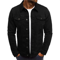 Mens Black Denim Jean Jacket Denim Jacket men front product view | Dash Racegear — Shirt Collar Black Denim Jacket