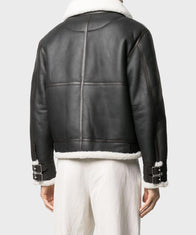 Men’s White Shearling Black Genuine Leather Jacket Leather Jacket men detail view 2 | Dash Racegear — Black Genuine Leather Men's White Shearling Collar Jacket