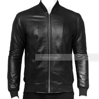 Men’s Black Leather Bomber Jacket Bomber Jacket men detail view 3 | Dash Racegear — Black leather bomber jacket