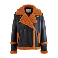 Mens Brown Shearling Black Sheepskin Leather Jacket Leather Jacket men detail view 3 | Dash Racegear — Mens Brown Shearling Sheepskin Leather Jacket
