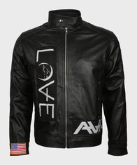 Mens Black Leather Love Jacket Jacket men front product view | Dash Racegear — Mens Love Jacket