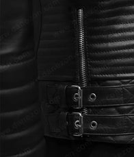 Mens Motorcycle Black Padded Leather Jacket Biker Jacket men detail view 5 | Dash Racegear — Mens Black Padded and Quilted Leather Jacket