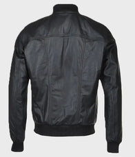 Mens Slim Fit Black Leather Bomber Jacket Bomber Jacket men detail view 2 | Dash Racegear — Men Slim fit Black Leather Bomber Jacket