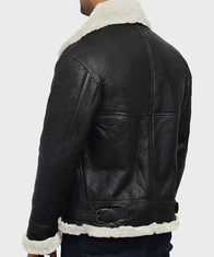 Mens Black Genuine Leather Jacket with White Fur Collar Leather Jacket men detail view 3 | Dash Racegear — Mens White Fur Collar Black Genuine Jacket