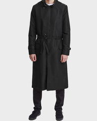 Black Long Zipper Raincoat Coat unisex front product view | Dash Racegear — Mens Black Hooded Coat