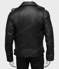 Mens Motorcycle Black Padded Leather Jacket Biker Jacket men detail view 4 | Dash Racegear — Mens Black Padded and Quilted Jacket